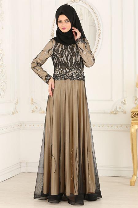 Evening Dresses - Black Hijab Dress 3175S - 2