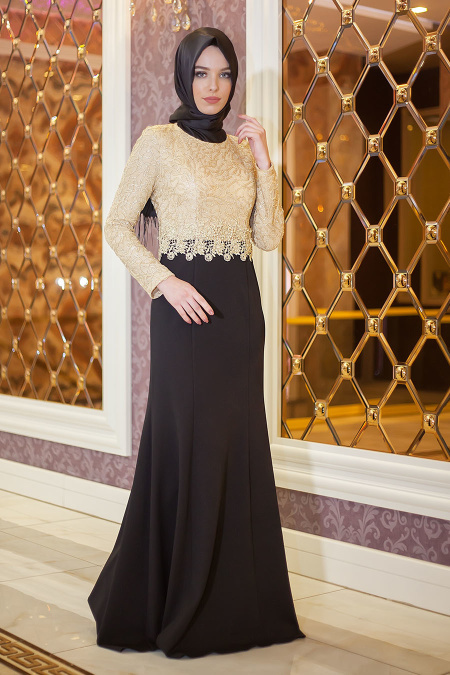 Evening Dresses - Black Hijab Dress 3364S