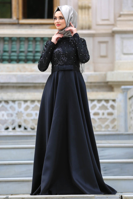 Evening Dresses - Black Hijab Dress 3501S