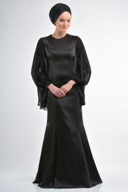 Evening Dresses - Black Hijab Dress 3605S - Thumbnail