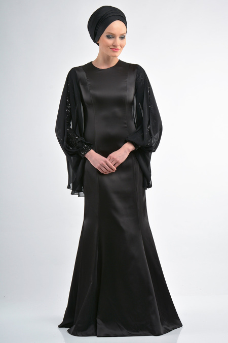 Evening Dresses - Black Hijab Dress 3605S