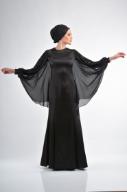 Evening Dresses - Black Hijab Dress 3605S - Thumbnail