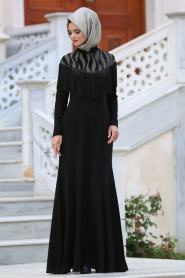 Evening Dresses - Black Hijab Dress 3846S - Thumbnail