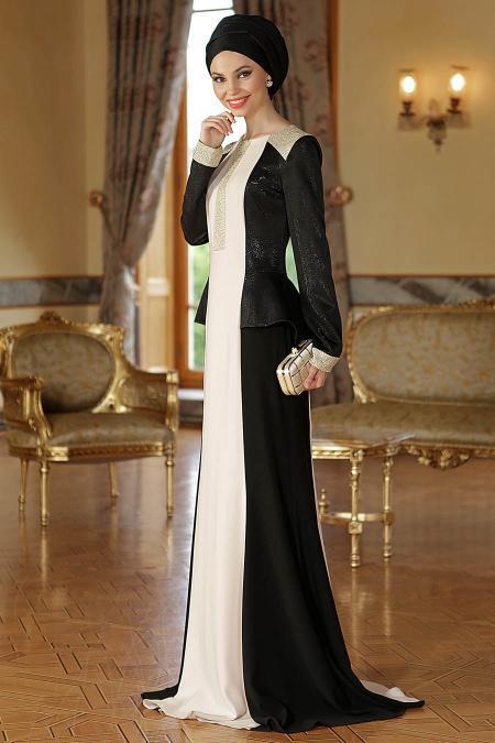 Evening Dresses - Black Hijab Dress 3898S - 2