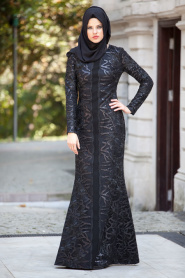 Evening Dresses - Black Hijab Dress 3921S - Thumbnail