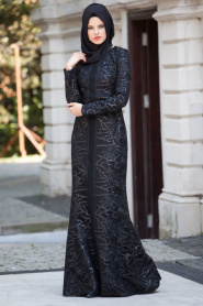 Evening Dresses - Black Hijab Dress 3921S - Thumbnail