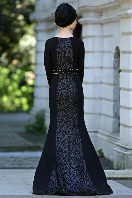 Evening Dresses - Black Hijab Dress 4131S - 3