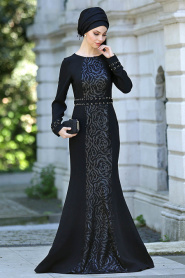 Evening Dresses - Black Hijab Dress 4131S - Thumbnail