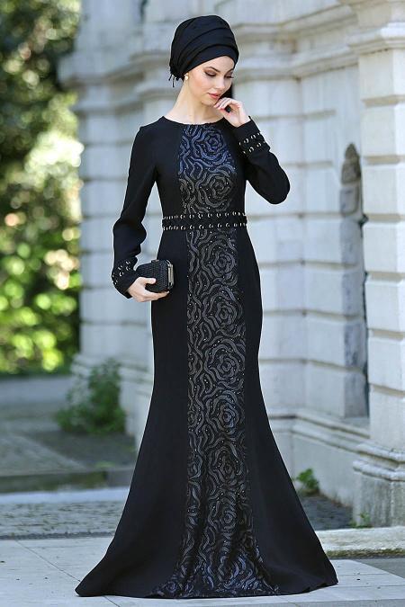 Evening Dresses - Black Hijab Dress 4131S - 2