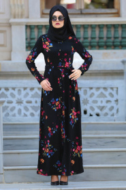 Evening Dresses - Black Hijab Dress 4173S - Thumbnail