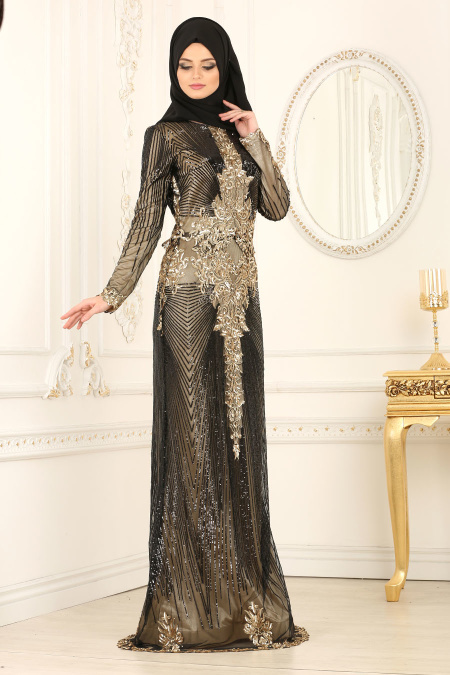 Evening Dresses - Black Hijab Dress 4346S