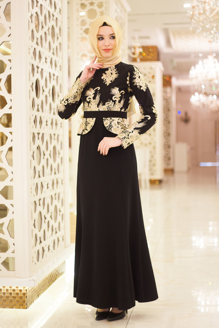Evening Dresses - Black Hijab Dress 5349S