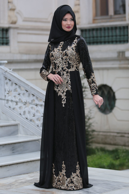 Evening Dresses - Black Hijab Dress 6319S