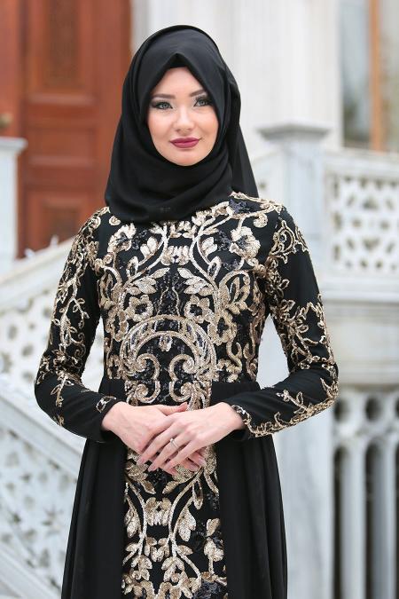 Evening Dresses - Black Hijab Dress 6320S - 2