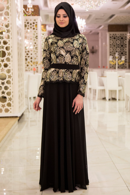 Evening Dresses - Black Hijab Dress 6321S