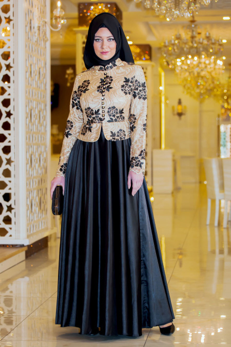 Evening Dresses - Black Hijab Dress 7365S