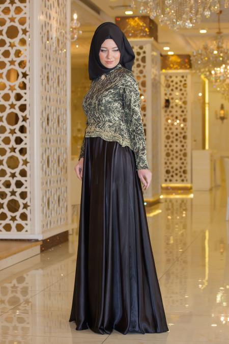 Evening Dresses - Black Hijab Dress 7403S - 2