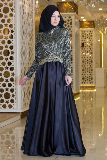 Evening Dresses - Black Hijab Dress 7403S