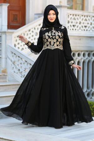 Evening Dresses - Black Hijab Dress 7498S - 1