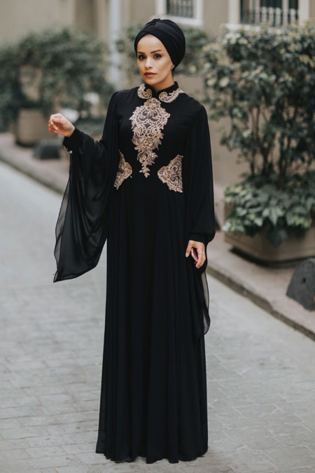 Evening Dresses - Black Hijab Dress 7559S