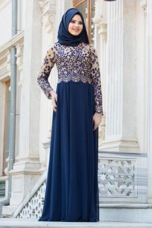 Evening Dresses - Black Hijab Dress 7565L - 1