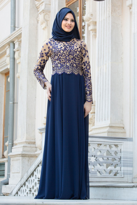 Evening Dresses - Black Hijab Dress 7565L