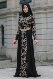 Evening Dresses - Black Hijab Dress 7585S - Thumbnail