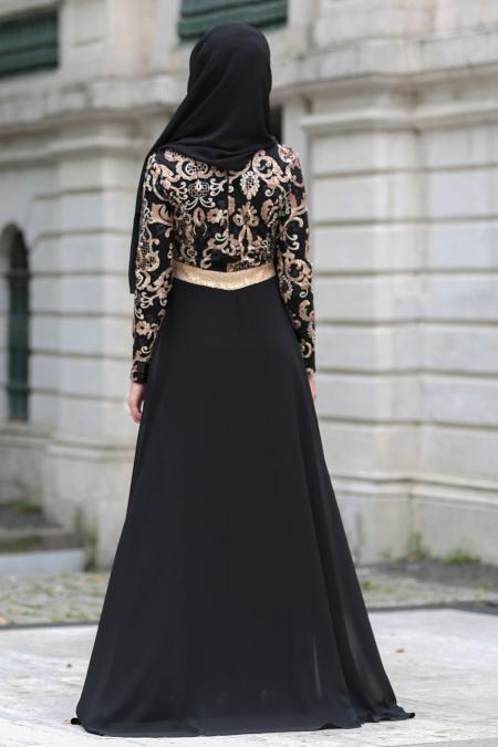Evening Dresses - Black Hijab Dress 7585S - 2