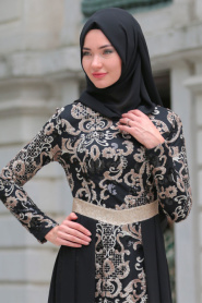 Evening Dresses - Black Hijab Dress 7585S - Thumbnail