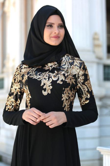 Evening Dresses - Black Hijab Dress 7586S - 2
