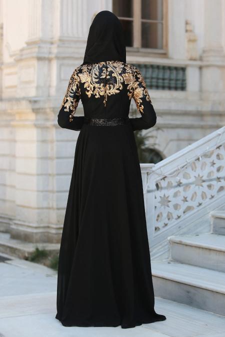 Evening Dresses - Black Hijab Dress 7586S - 3