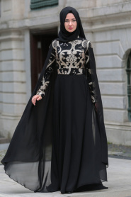 Evening Dresses - Black Hijab Dress 7615S - Thumbnail