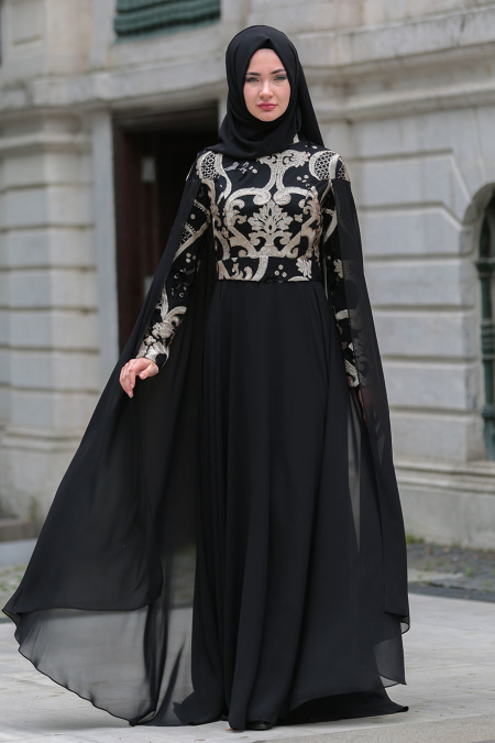 Evening Dresses - Black Hijab Dress 7615S