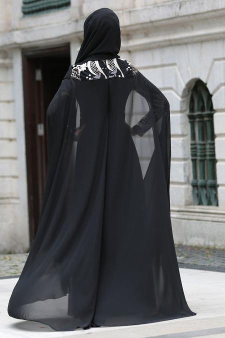 Evening Dresses - Black Hijab Dress 7615S - 2
