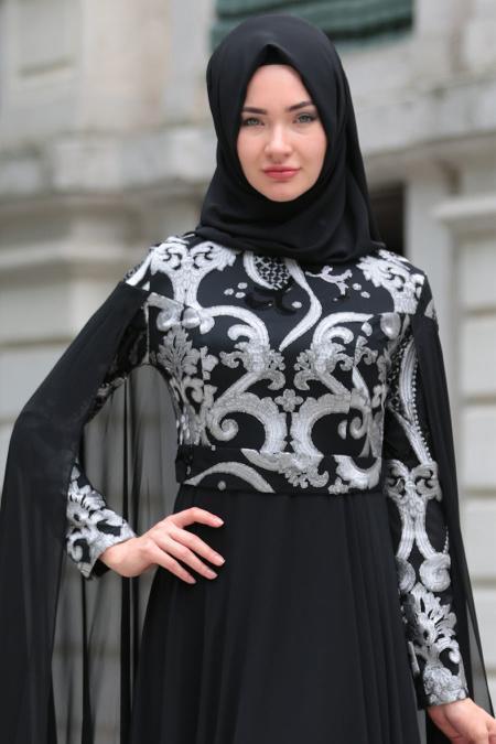 Evening Dresses - Black Hijab Dress 7615S - 3
