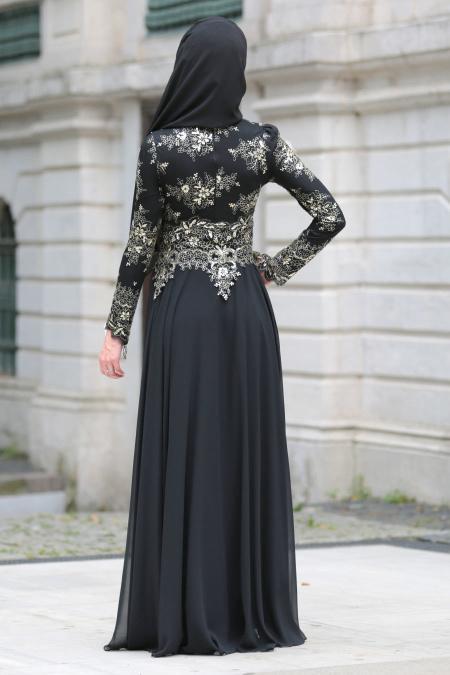 Evening Dresses - Black Hijab Dress 7636S - 2