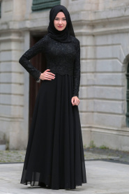 Evening Dresses - Black Hijab Dress 76463S - Thumbnail