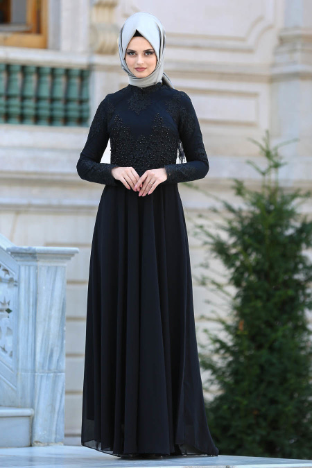 Evening Dresses - Black Hijab Dress 7783S