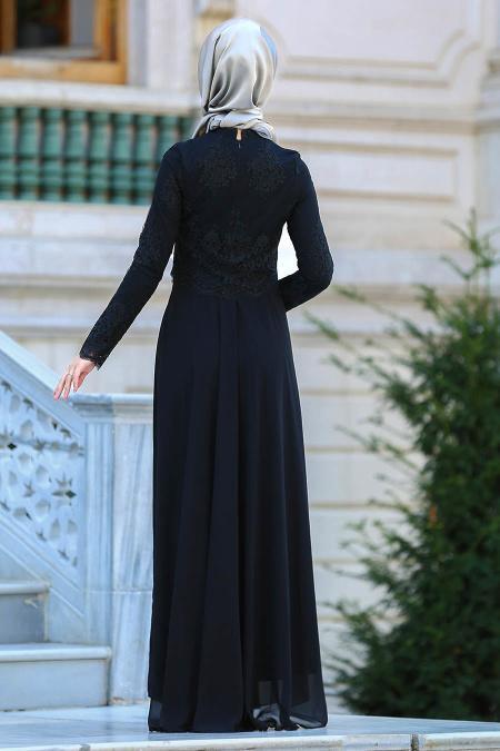 Evening Dresses - Black Hijab Dress 7783S - 2