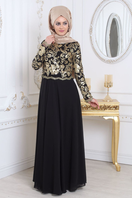 Evening Dresses - Black Hijab Dress 79410S