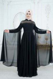 Evening Dresses - Black Hijab Dress 8023S - Thumbnail