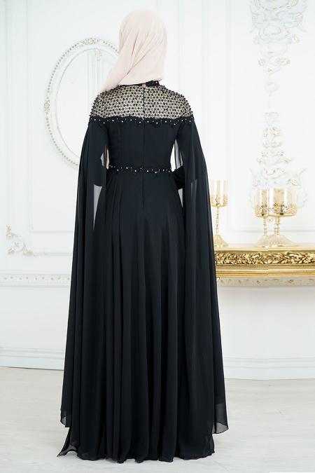 Evening Dresses - Black Hijab Dress 8023S - 3