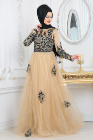 Evening Dresses - Black Hijab Evening Dress 7501S - Thumbnail