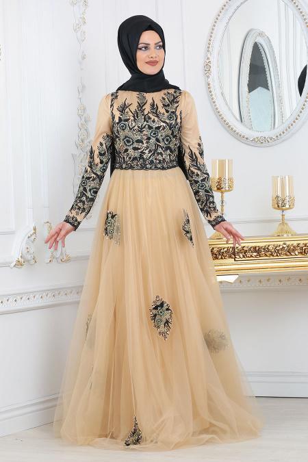 Evening Dresses - Black Hijab Evening Dress 7501S - 2