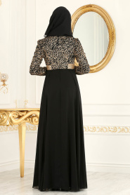 Evening Dresses - Black Hijab Evening Dress 7506S - Thumbnail