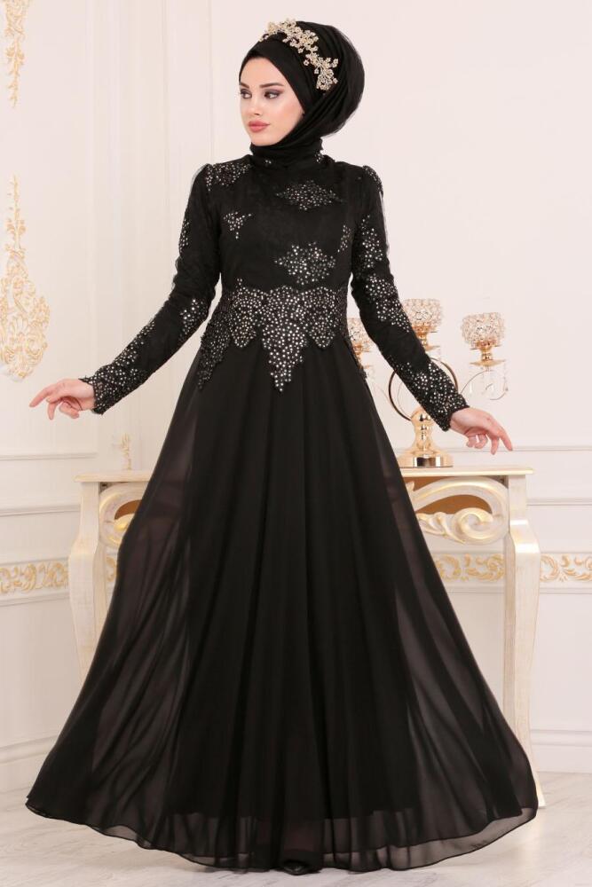 Evening Dresses - Black Hijab Evening Dress 7601S - 2