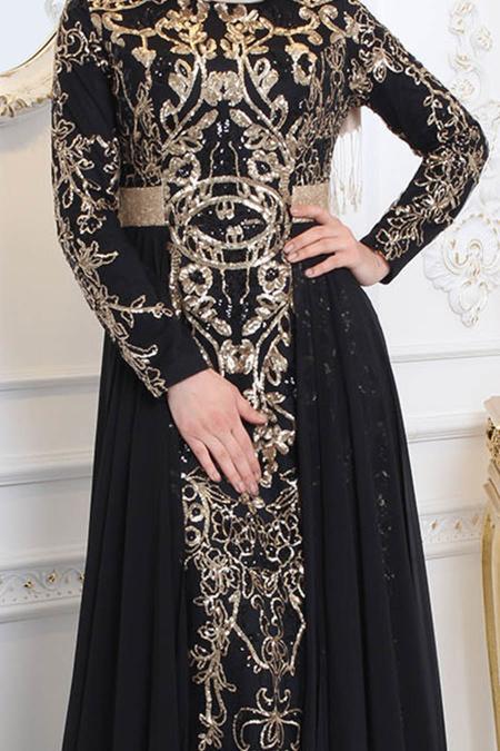 Evening Dresses - Black Hijab Evening Dress 7611S - 2