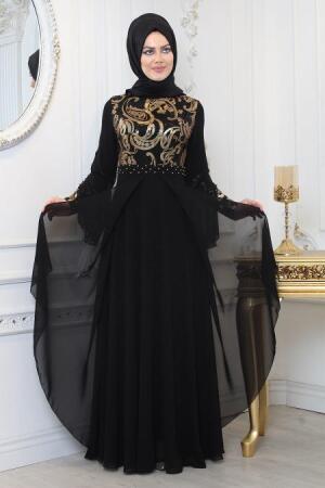 Evening Dresses - Black Hijab Evening Dress 7959S - 1