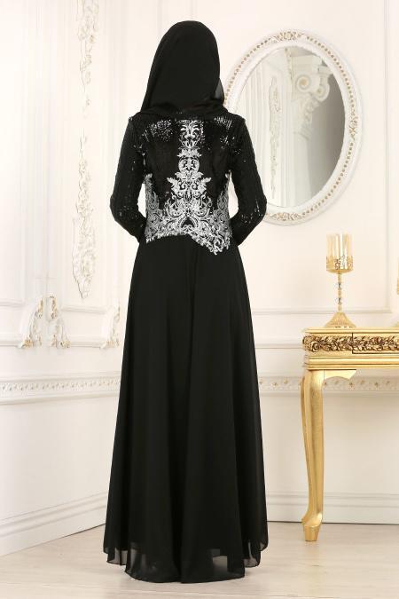 Evening Dresses - Black Hijab Evening Dress 79730S - 3