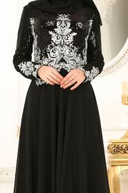 Evening Dresses - Black Hijab Evening Dress 79730S - Thumbnail